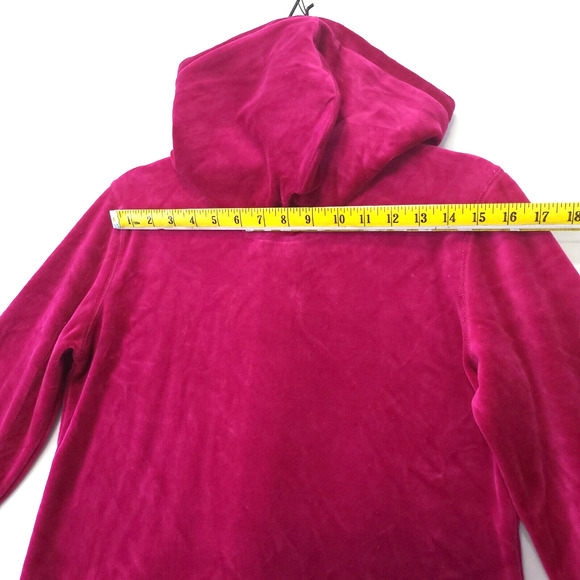 Merona Velour Full Zip Hoodie Women M Fuchsia Pink Long Sleeve Pocket Causal - Picture 6 of 11